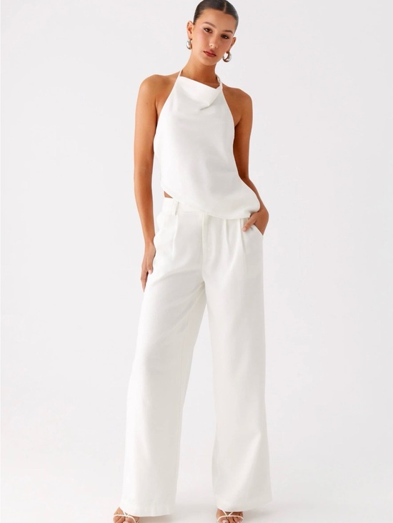 Peppermayo Pants - Peppermayo White Halter Wide-Leg Jumpsuit